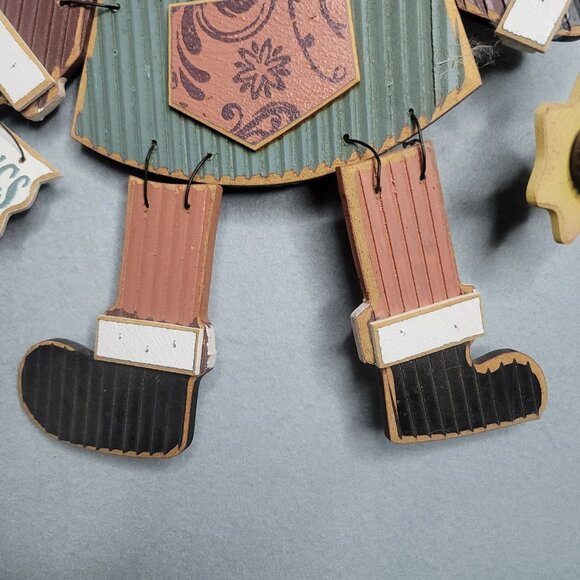 Wood Long Rich HARVEST Greetings Pumpkin Head Scarecrow 20.5 Inch Tall - Picture 4 of 7